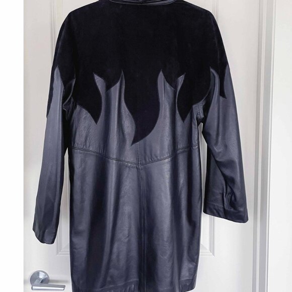 Vintage Black Leather Trench Coat: Oversized 80s/90s Patchwork Jacket (M-2XL) - Picture 2 of 9